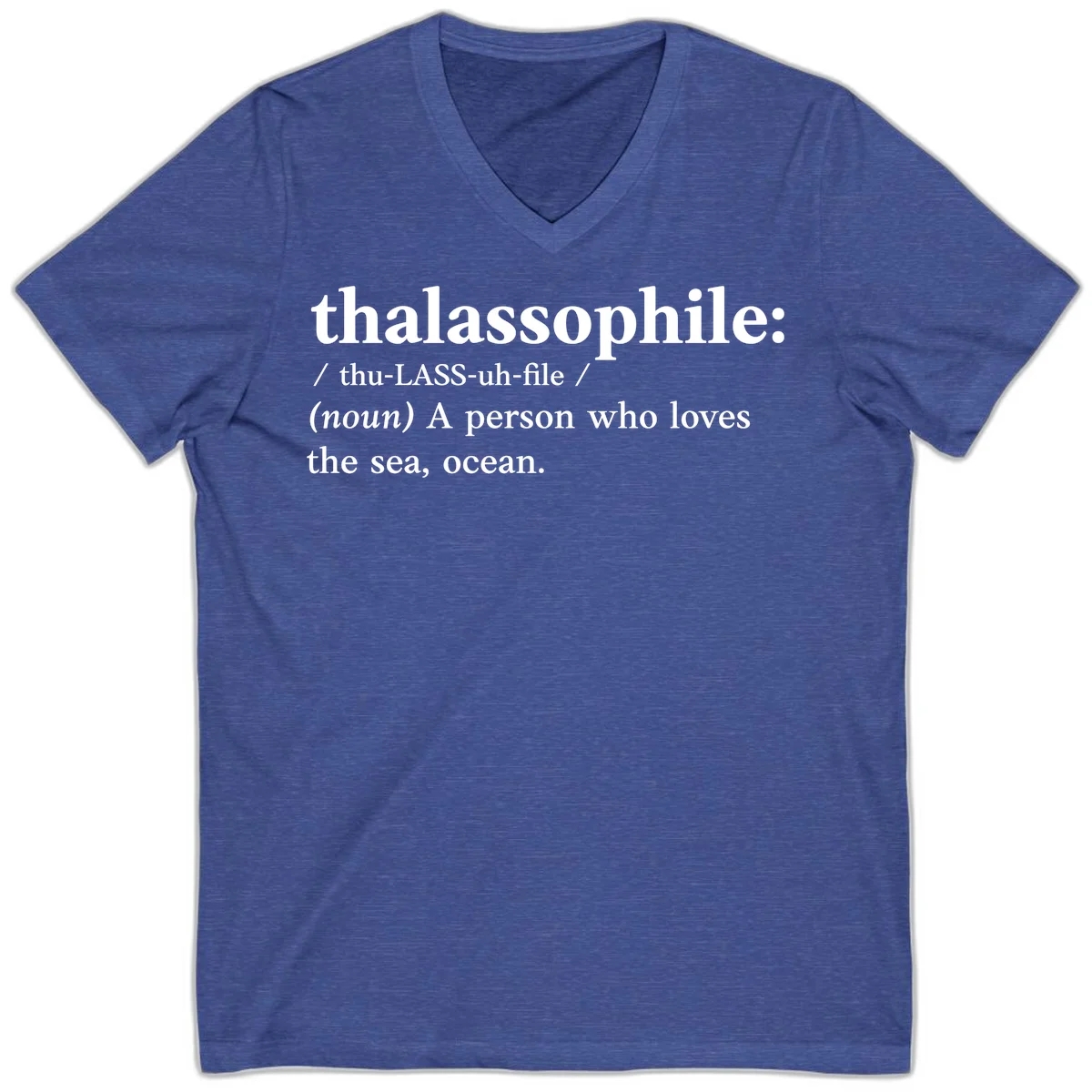 Thalassophile Ocean Lover V-Neck in Heather True Royal