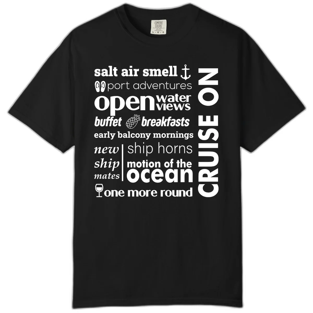 Cruise Vibes Word Cloud Design Comfort Color Shirt in Black
