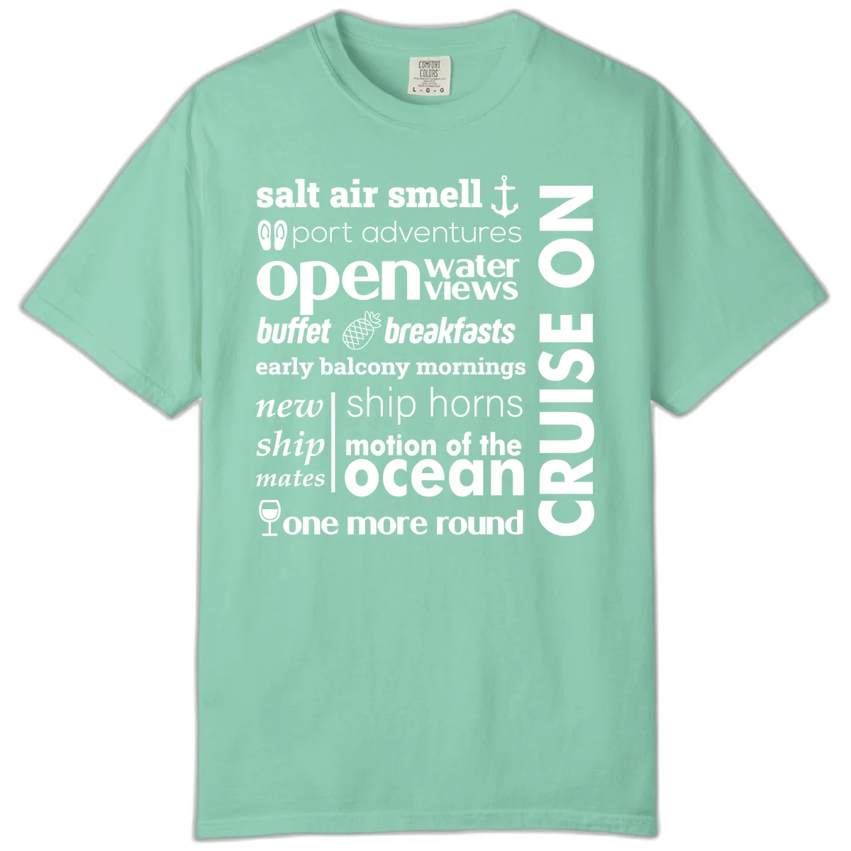 Cruise Vibes Word Cloud Design Comfort Color Shirt in Island Reef
