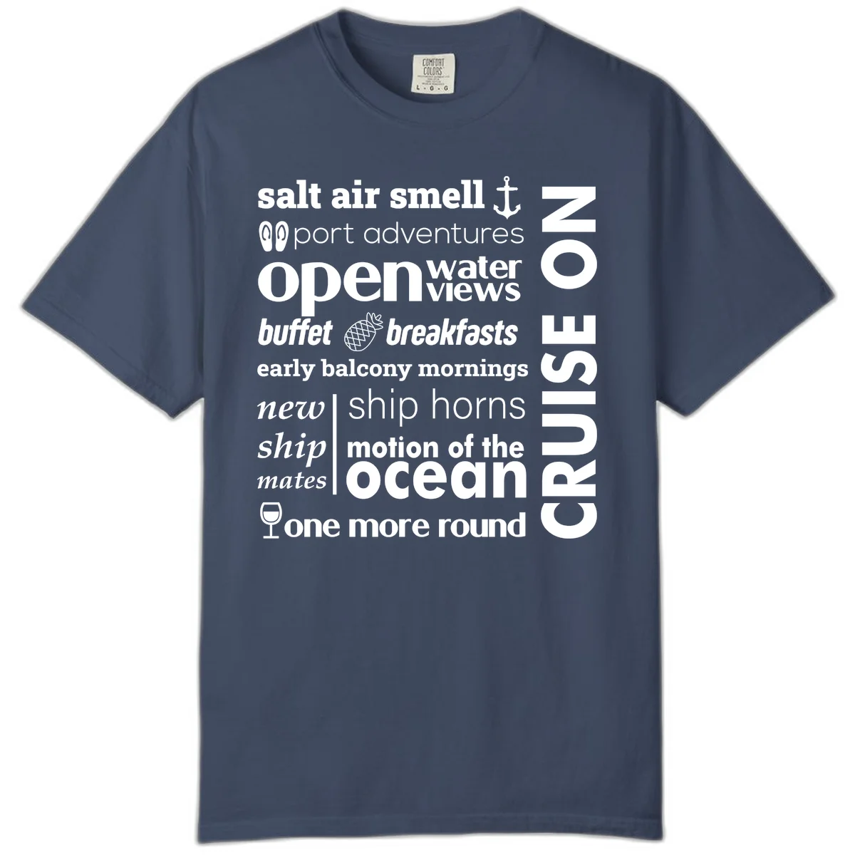 Cruise Vibes Word Cloud Design Comfort Color Shirt in Midnight