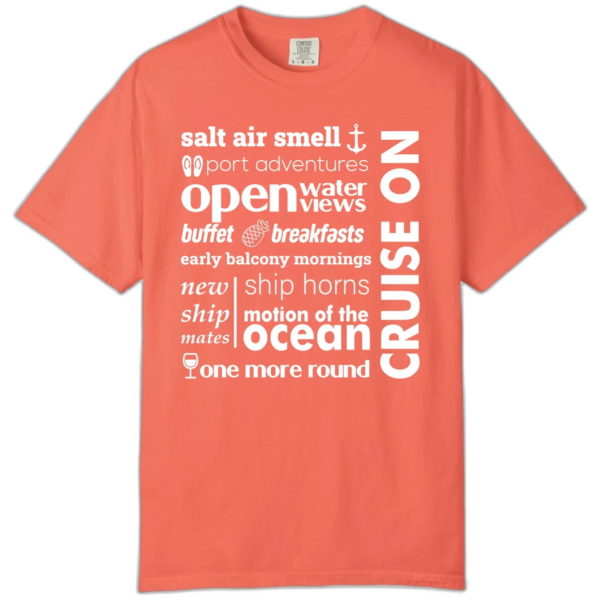 Cruise Vibes Word Cloud Design Comfort Color Shirt in Bright Salmon
