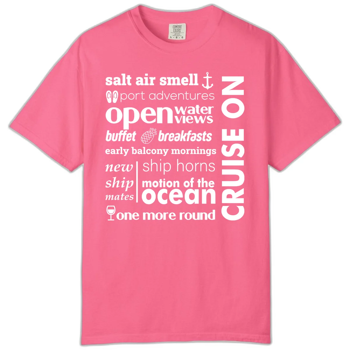 Cruise Vibes Word Cloud Design Comfort Color Shirt in Crunchberry