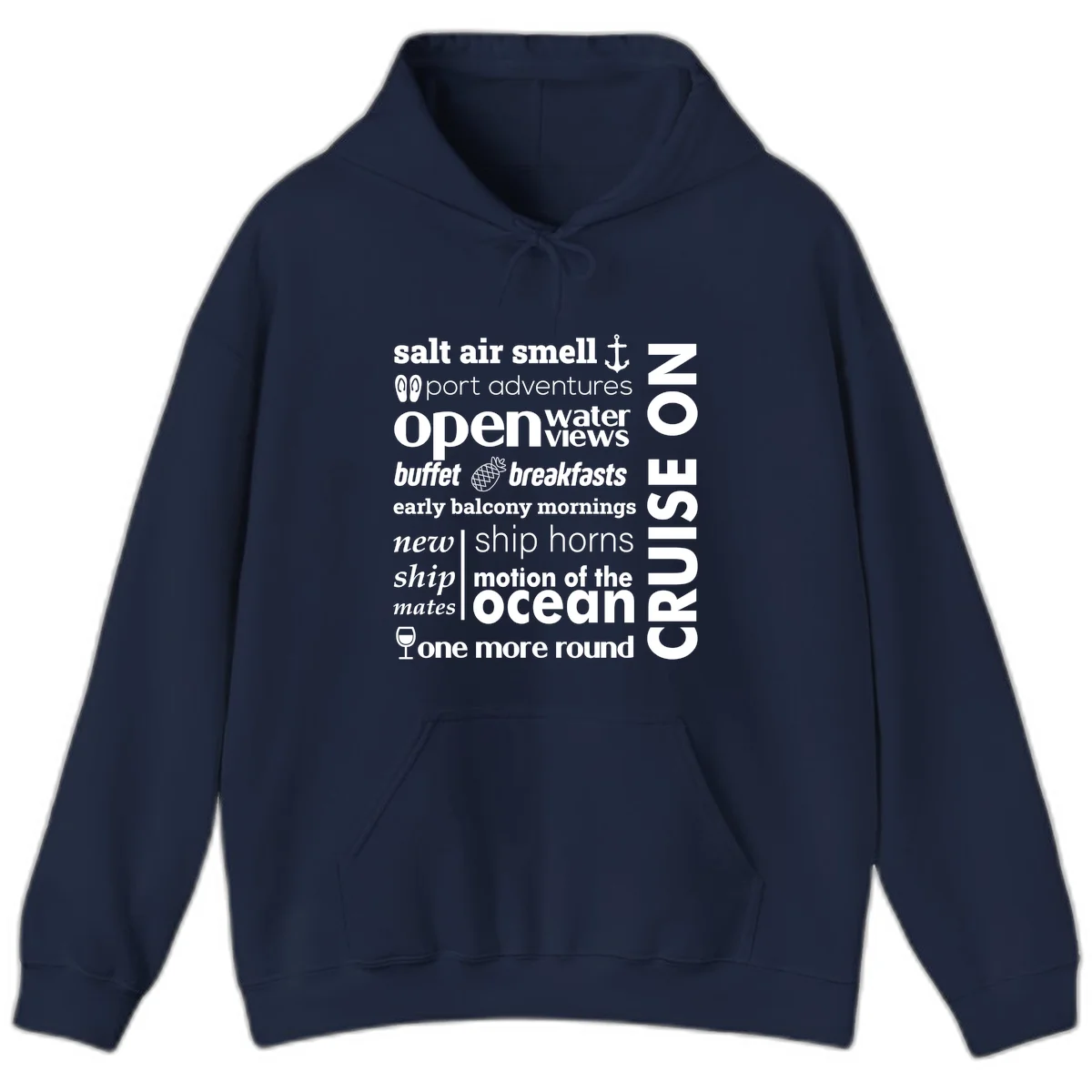 Cruise Vibes Word Cloud Design Hoodie in Navy