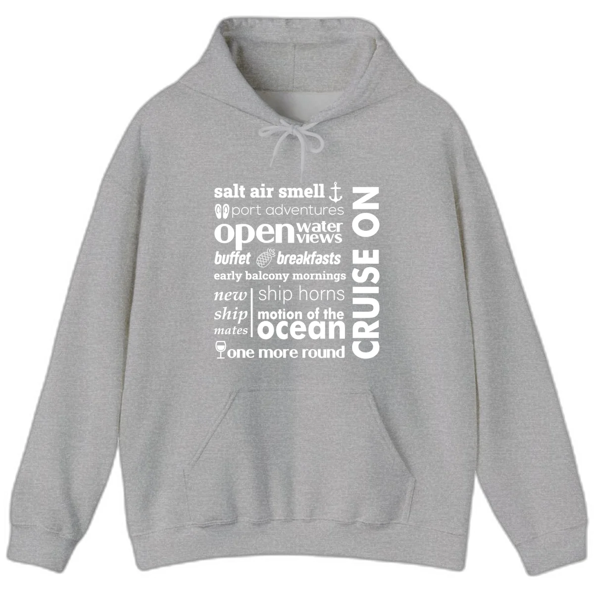 Cruise Vibes Word Cloud Design Hoodie in Sport Grey