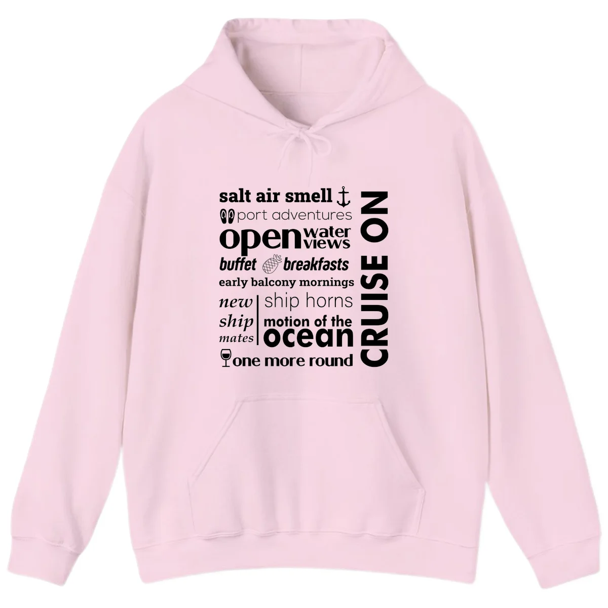 Cruise Vibes Word Cloud Design Hoodie in Light Pink