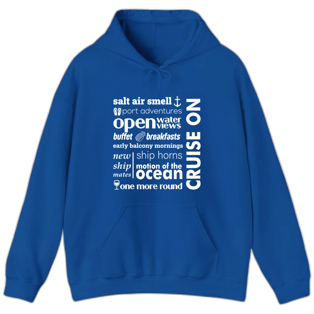Cruise Vibes Word Cloud Design Hoodie in Royal
