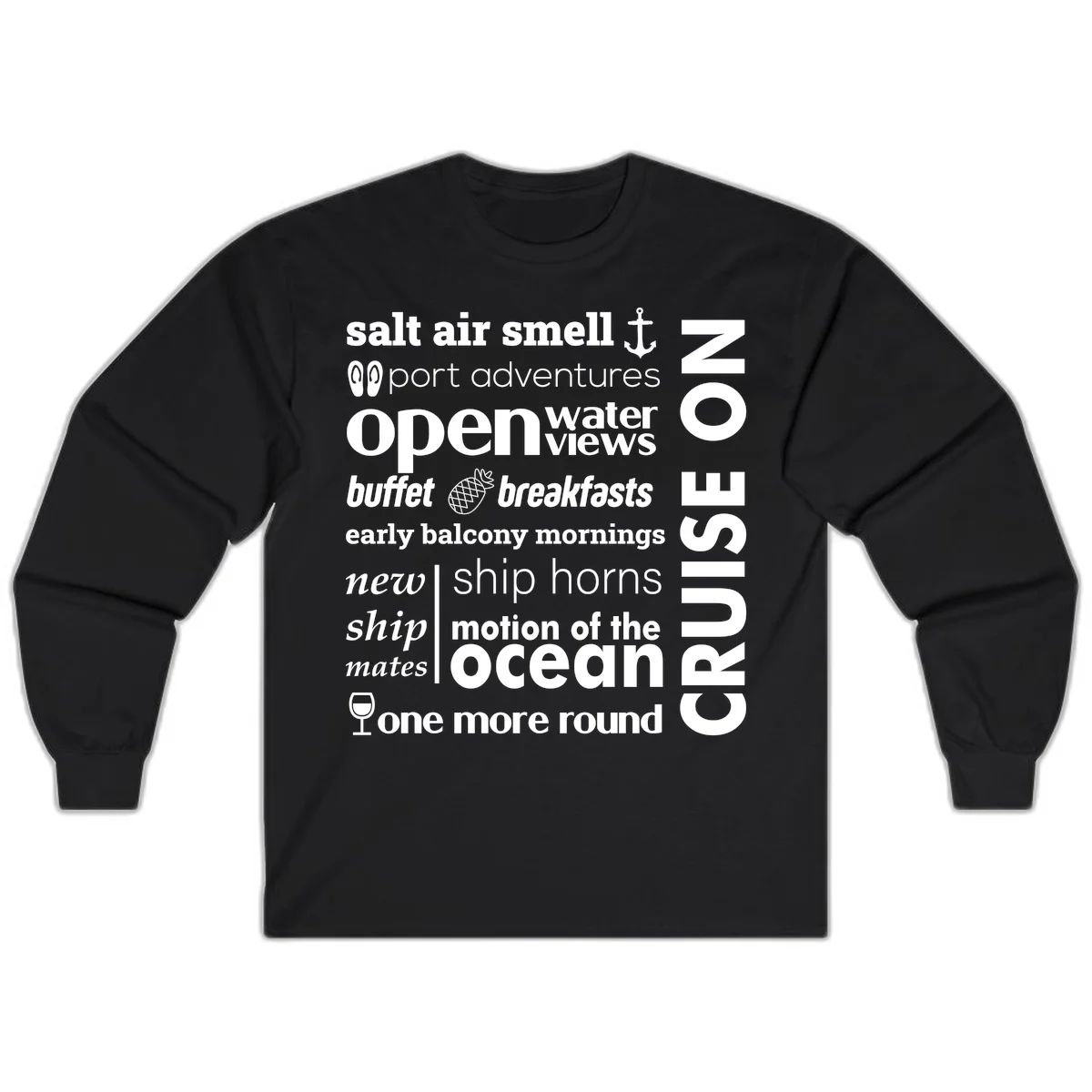 Cruise Vibes Word Cloud Design Long Sleeve in Black