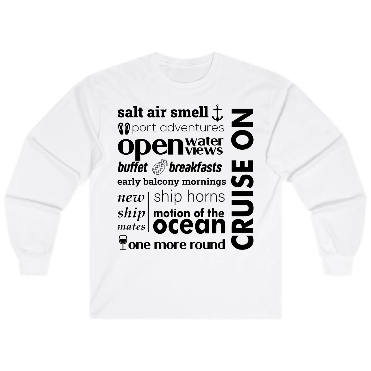 Cruise Vibes Word Cloud Design Long Sleeve in White