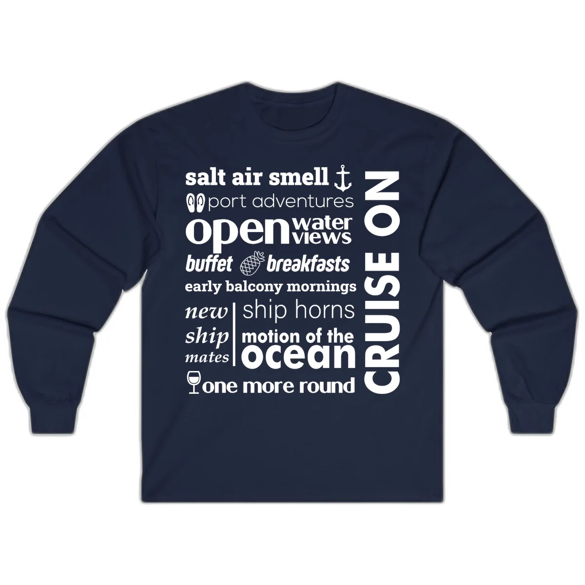 Cruise Vibes Word Cloud Design Long Sleeve in Navy