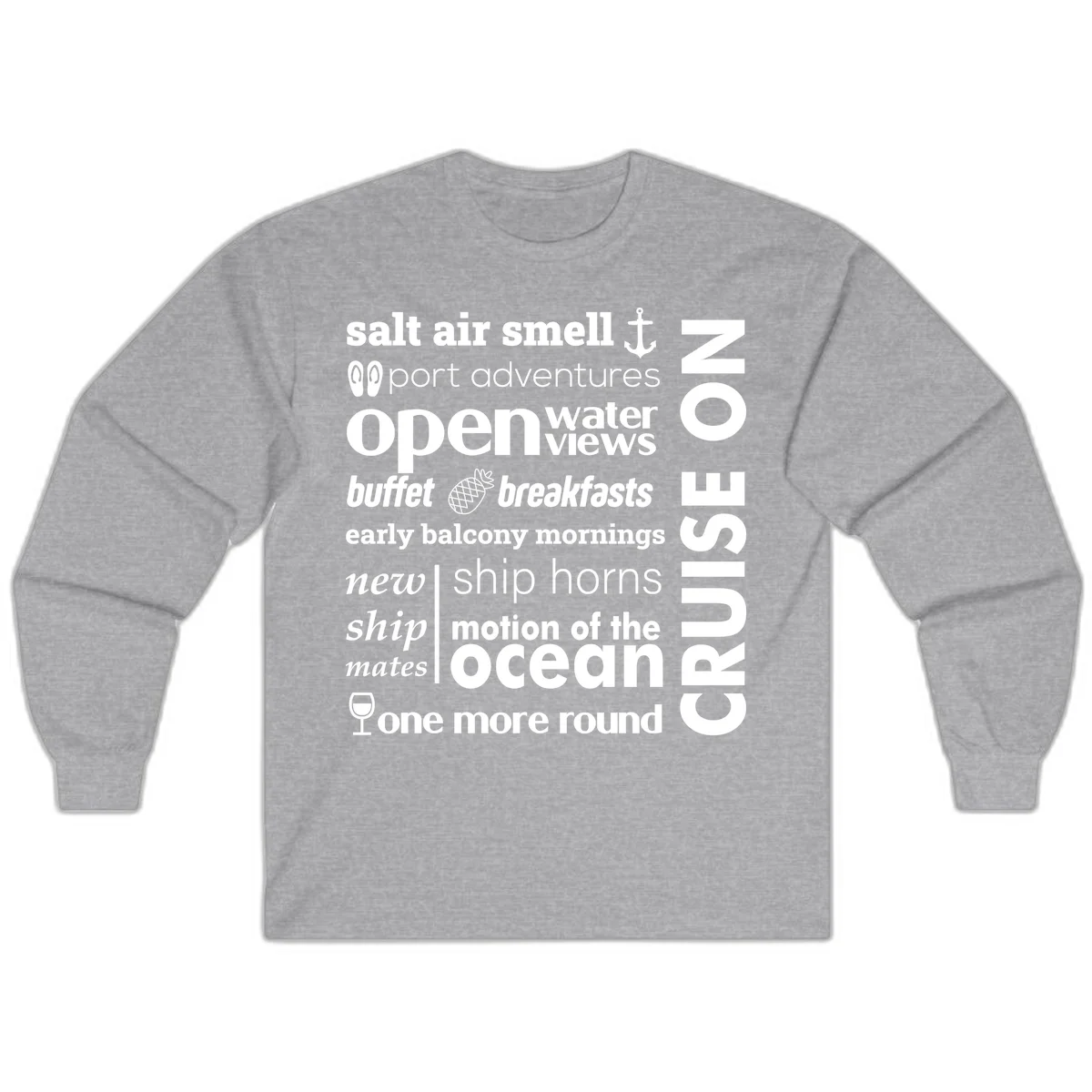 Cruise Vibes Word Cloud Design Long Sleeve in Sport Grey