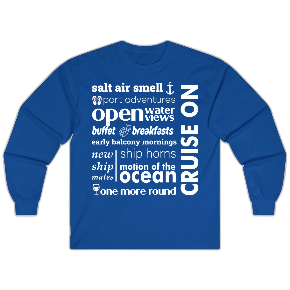 Cruise Vibes Word Cloud Design Long Sleeve in Royal