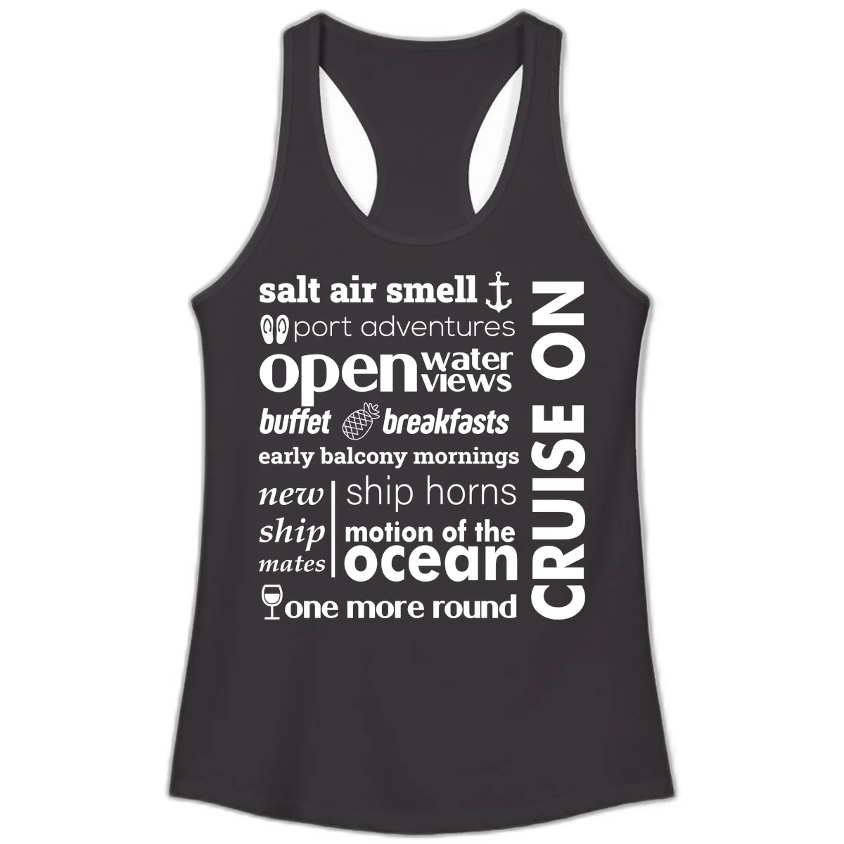 Cruise Vibes Word Cloud Design Ladies Tank in Black