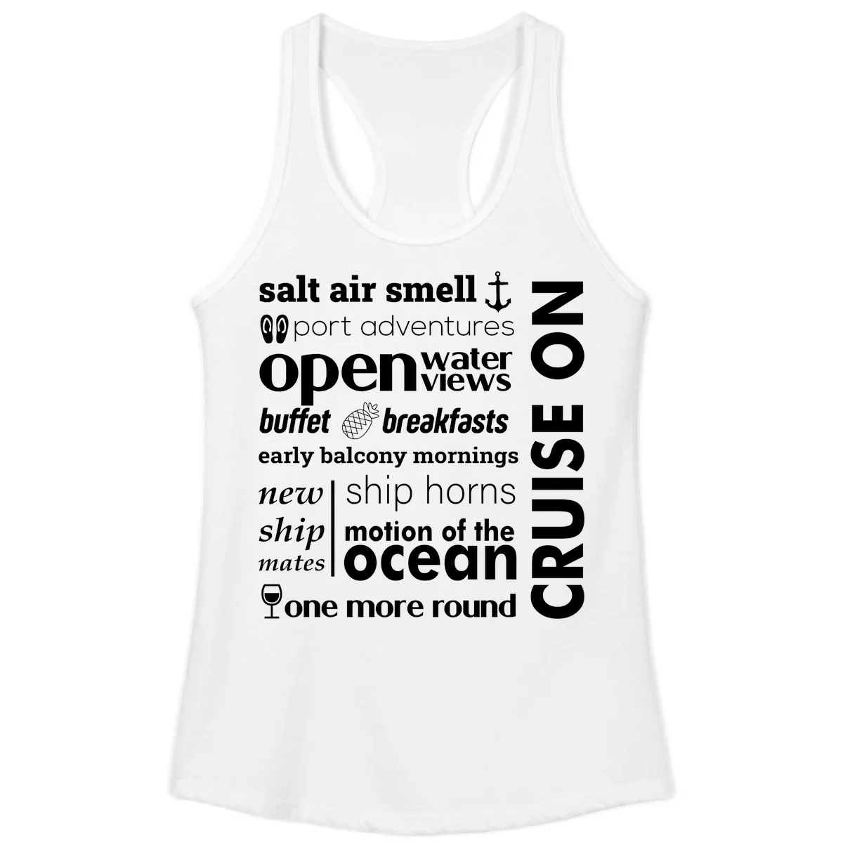 Cruise Vibes Word Cloud Design Ladies Tank in White