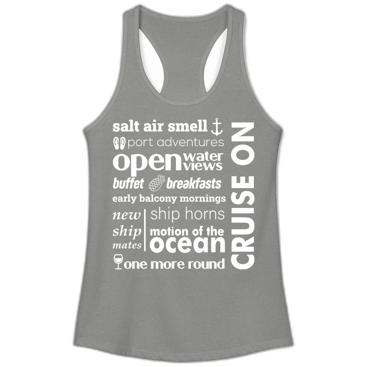 Cruise Vibes Word Cloud Design Ladies Tank in Heather Grey