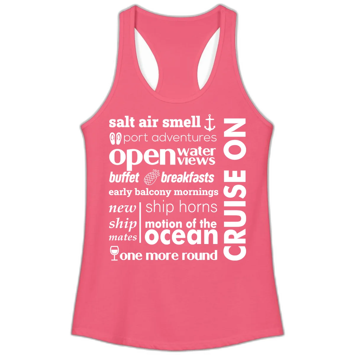 Cruise Vibes Word Cloud Design Ladies Tank in Hot Pink