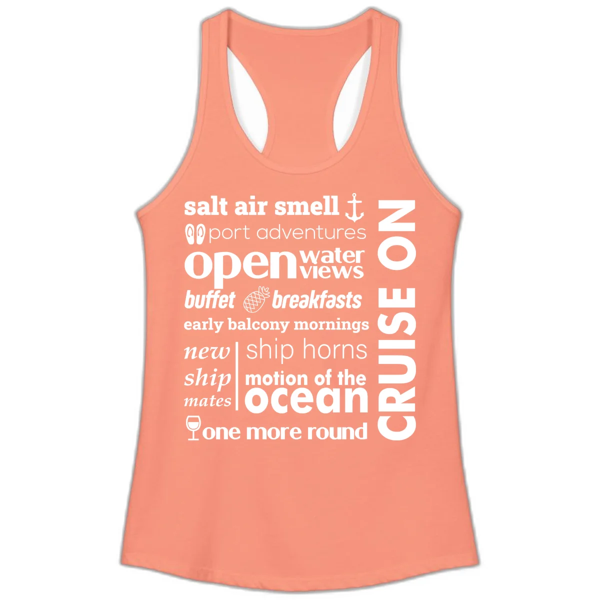Cruise Vibes Word Cloud Design Ladies Tank in Solid Light Orange