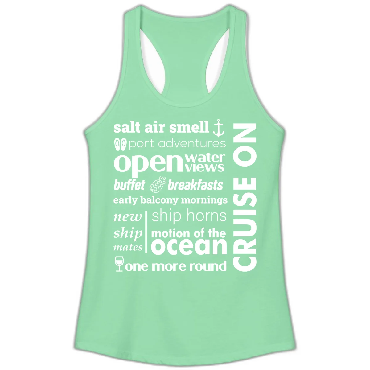 Cruise Vibes Word Cloud Design Ladies Tank in Solid Mint