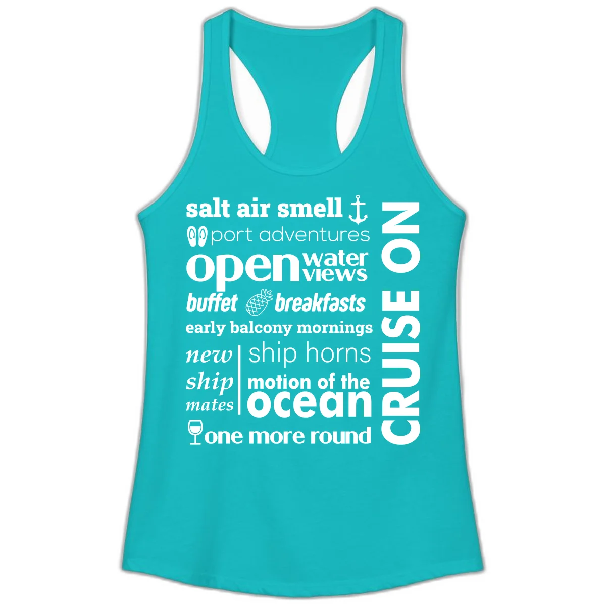 Cruise Vibes Word Cloud Design Ladies Tank in Tahiti Blue
