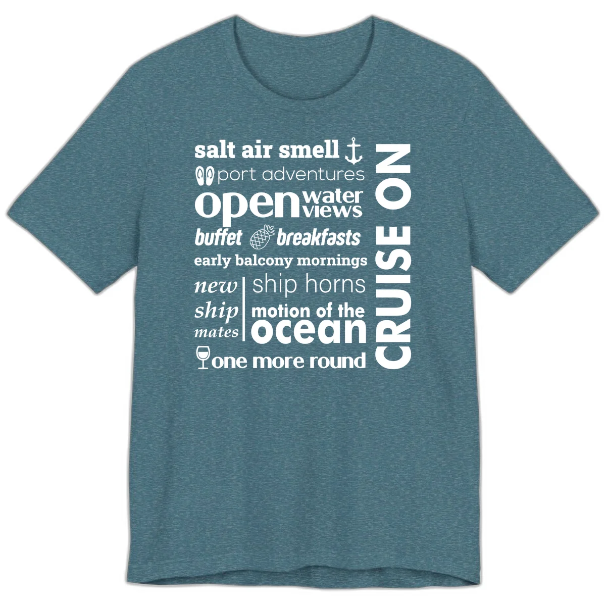 Cruise Vibes Word Cloud Design Premium T-Shirt in Heather Deep Teal