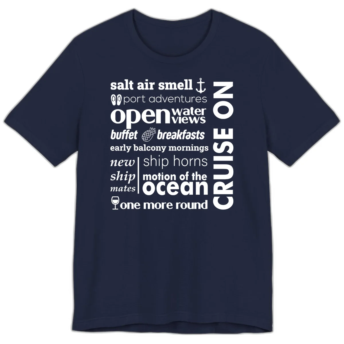 Cruise Vibes Word Cloud Design Premium T-Shirt in Navy