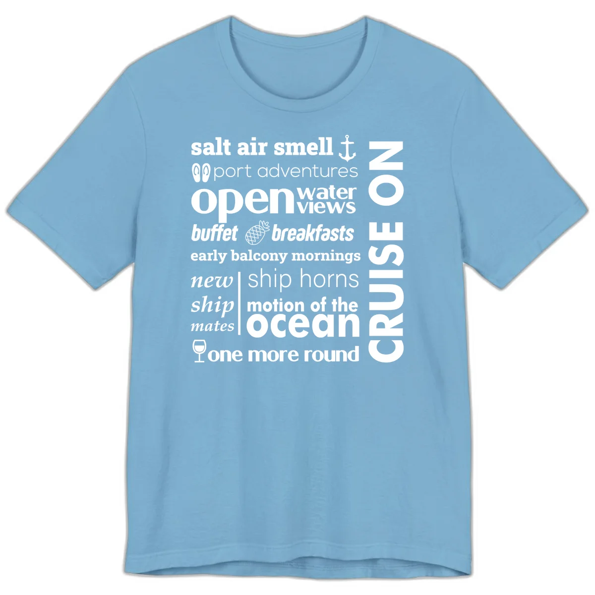 Cruise Vibes Word Cloud Design Premium T-Shirt in Ocean Blue