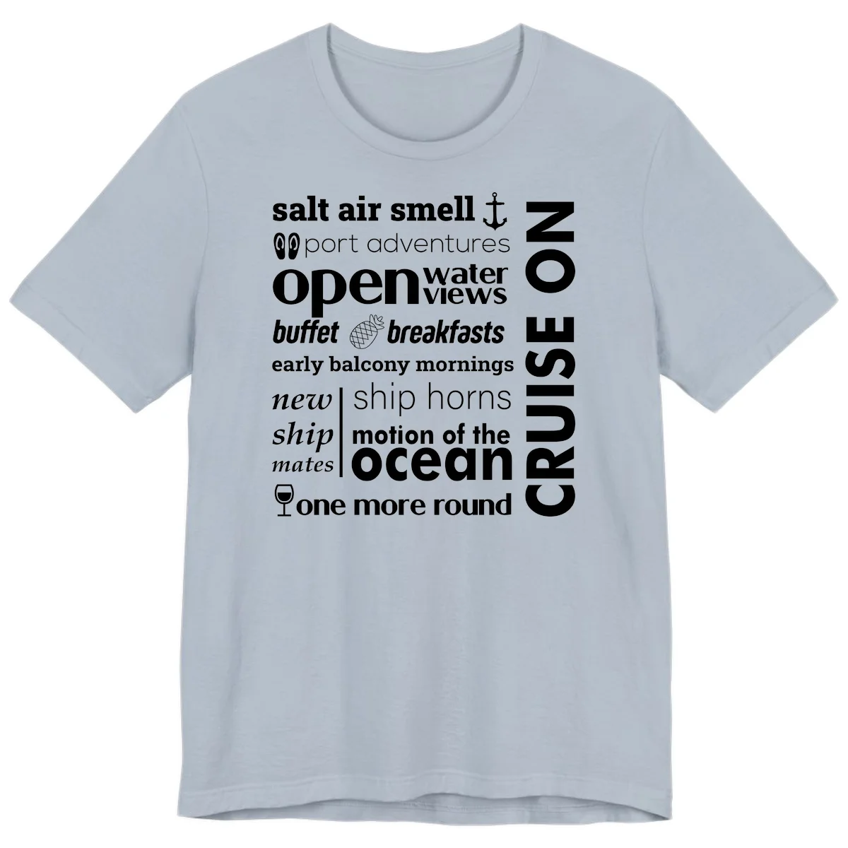 Cruise Vibes Word Cloud Design Premium T-Shirt in Light Blue