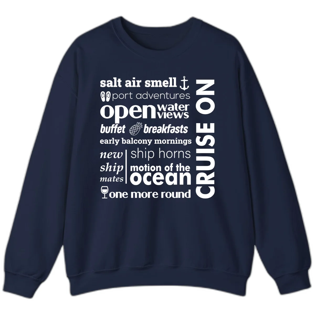 Cruise Vibes Word Cloud Design Sweatshirt in Navy