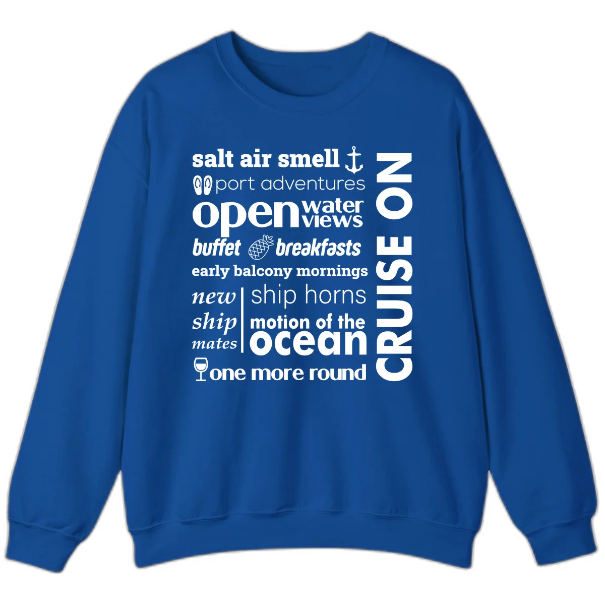 Cruise Vibes Word Cloud Design Sweatshirt in Royal