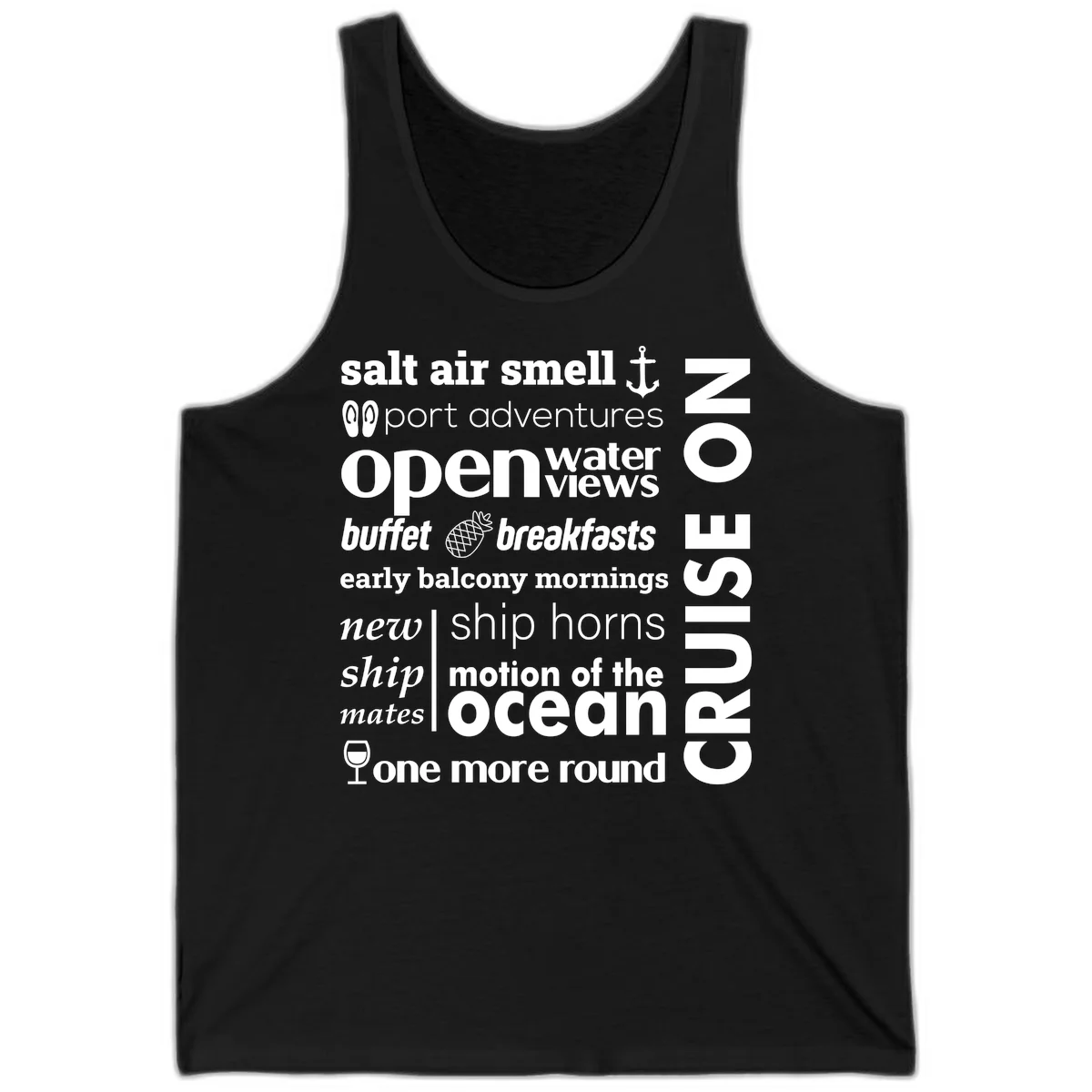 Cruise Vibes Word Cloud Design Tank in Black