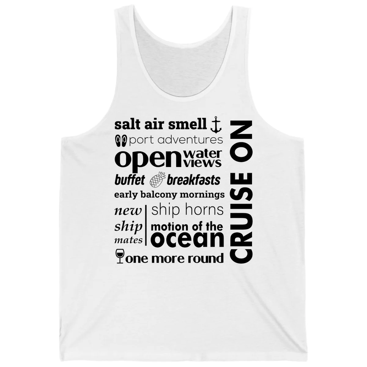 Cruise Vibes Word Cloud Design Tank in White
