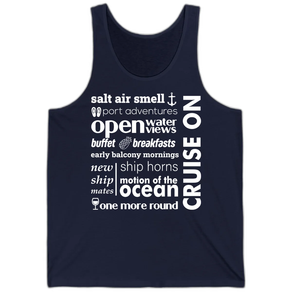 Cruise Vibes Word Cloud Design Tank in Navy
