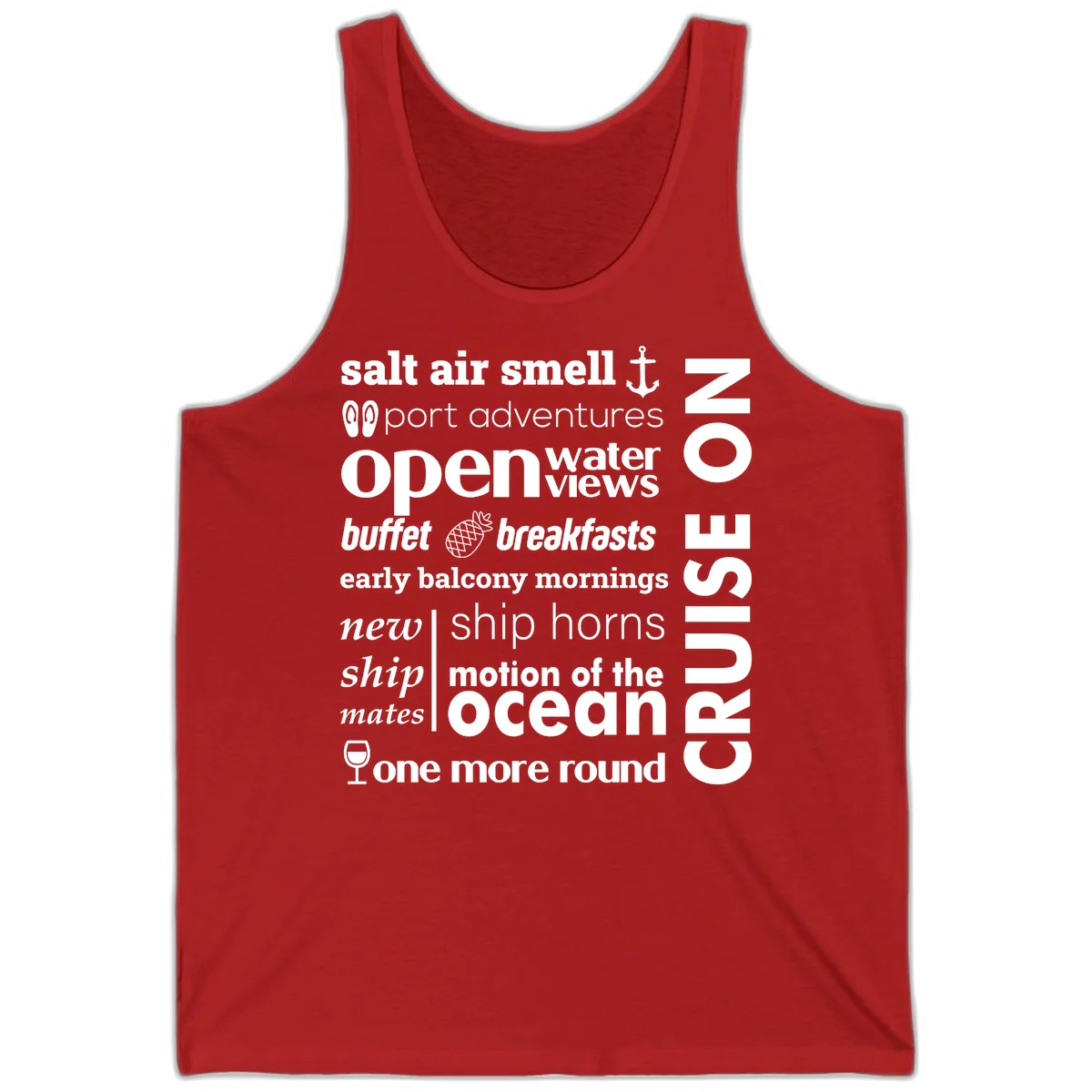 Cruise Vibes Word Cloud Design Tank in Red