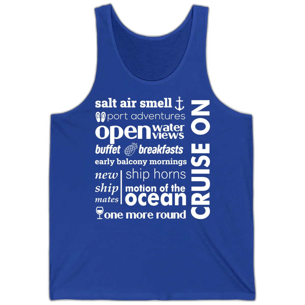 Cruise Vibes Word Cloud Design Tank in True Royal