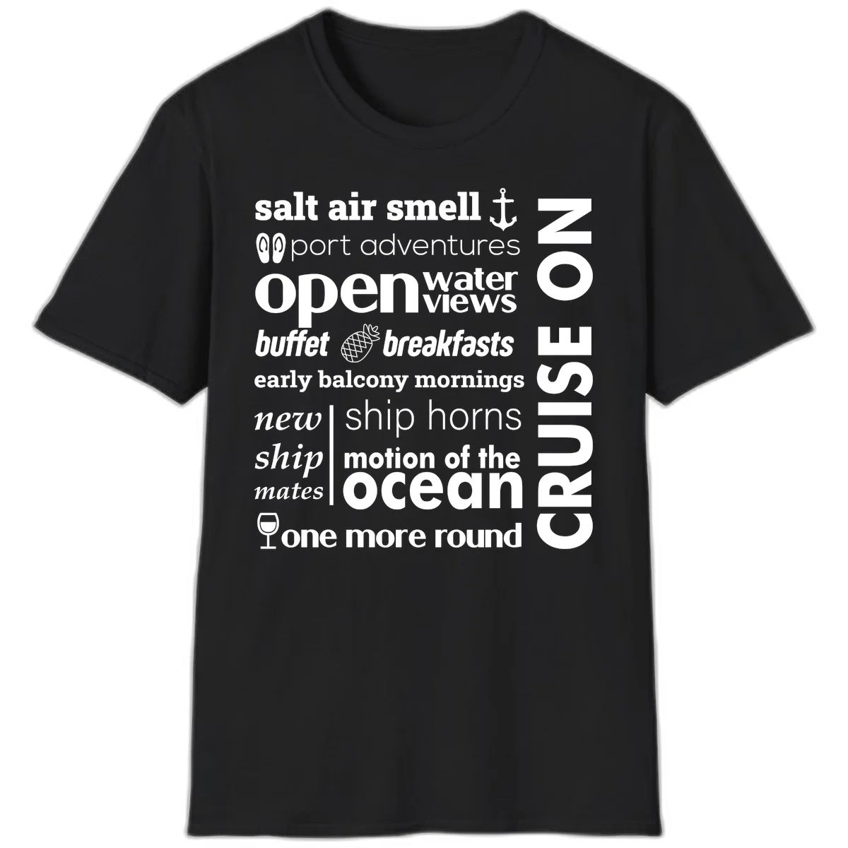 Cruise Vibes Word Cloud Design T-Shirt in Black