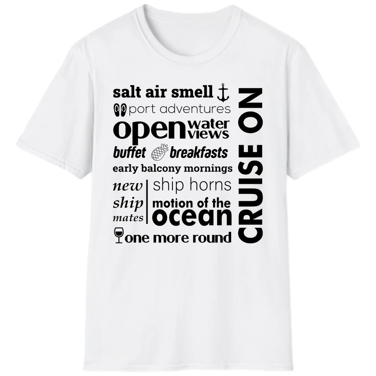Cruise Vibes Word Cloud Design T-Shirt in White