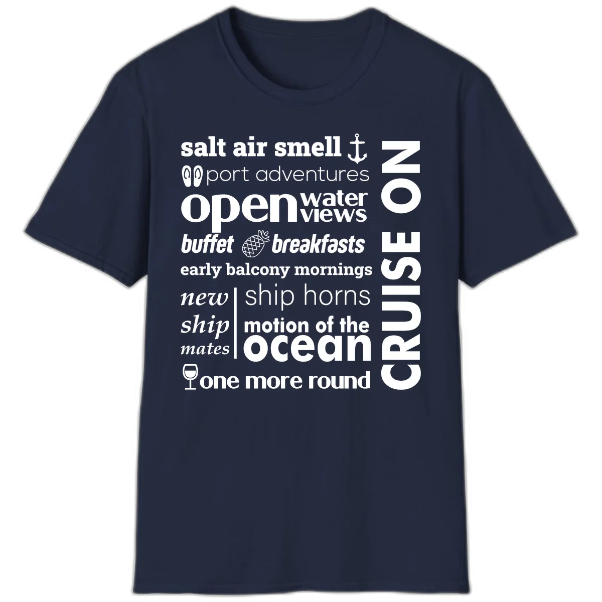 Cruise Vibes Word Cloud Design T-Shirt in Navy