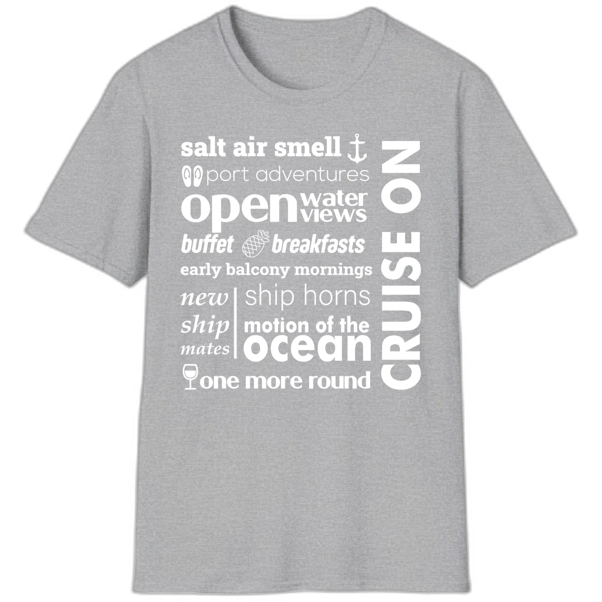 Cruise Vibes Word Cloud Design T-Shirt in Sport Grey