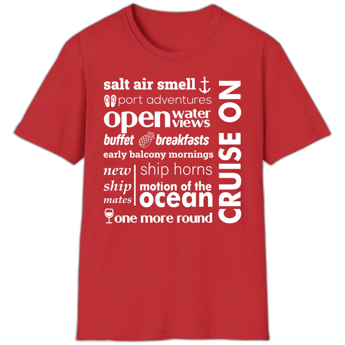 Cruise Vibes Word Cloud Design T-Shirt in Red