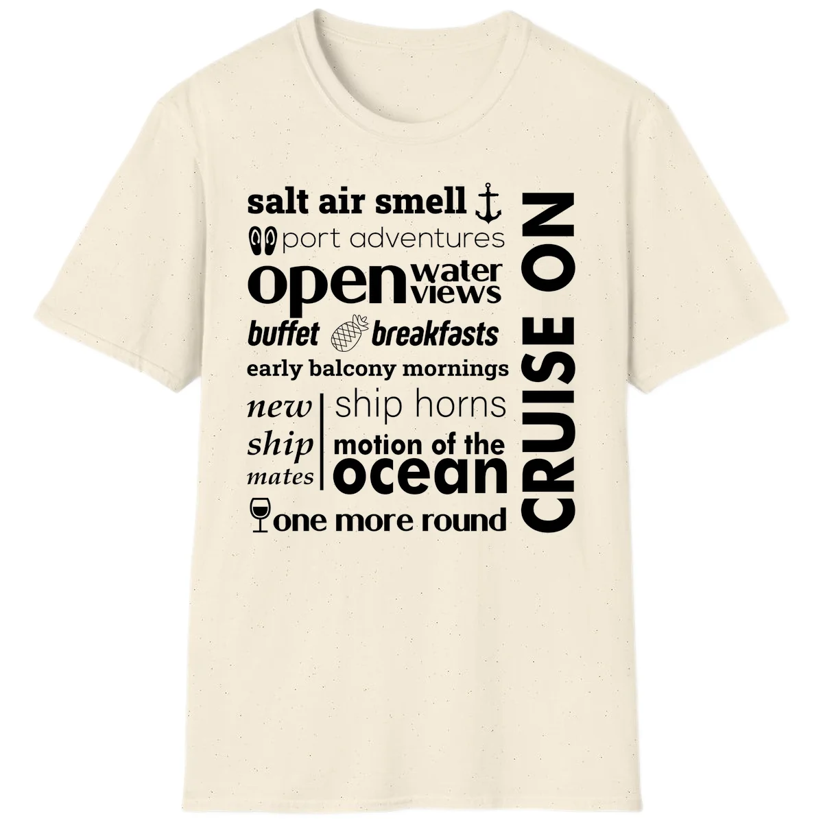 Cruise Vibes Word Cloud Design T-Shirt in Natural