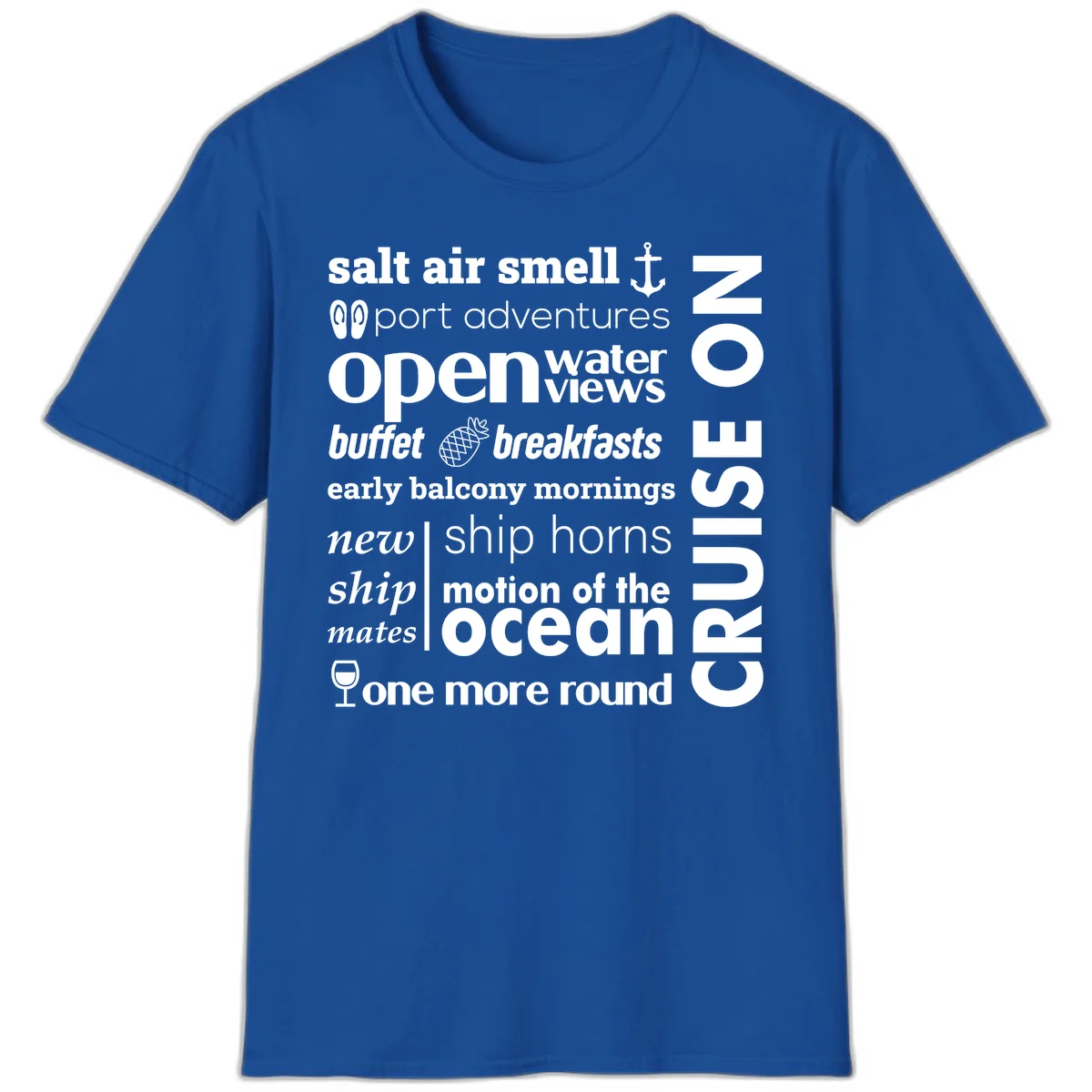 Cruise Vibes Word Cloud Design T-Shirt in Royal