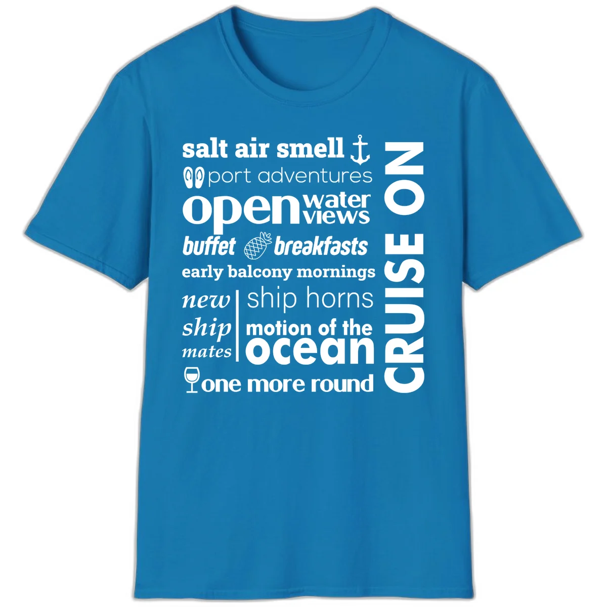 Cruise Vibes Word Cloud Design T-Shirt in Sapphire