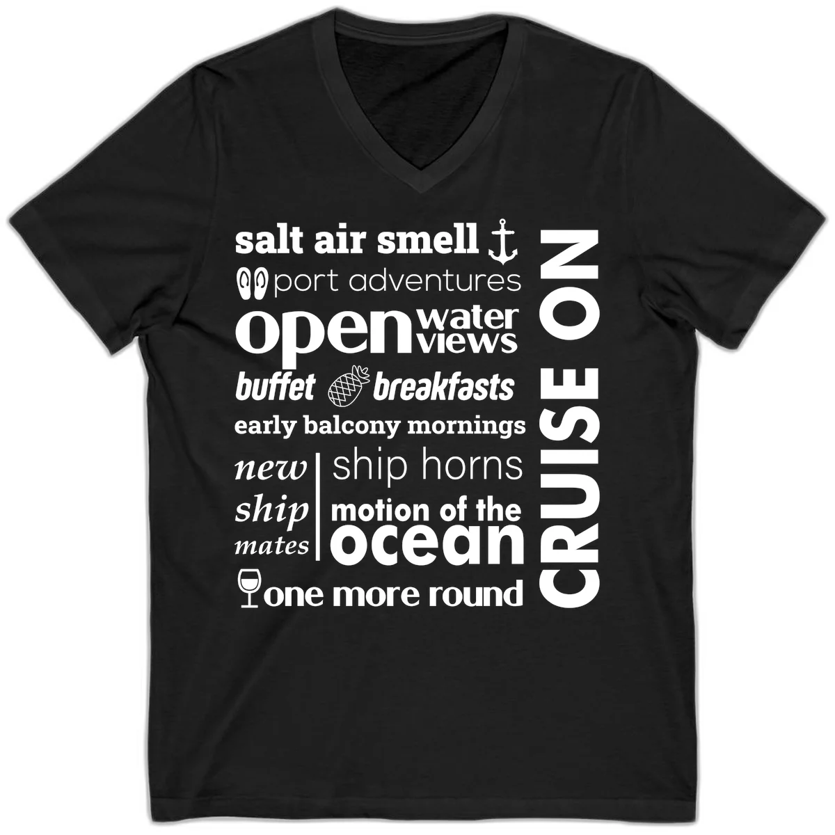 Cruise Vibes Word Cloud Design V-Neck in Black