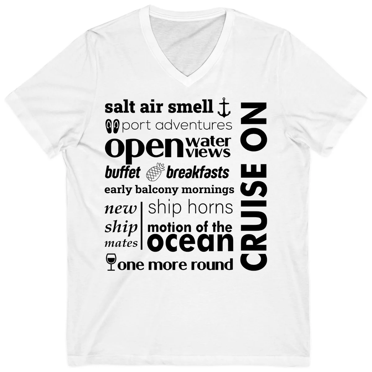 Cruise Vibes Word Cloud Design V-Neck in White