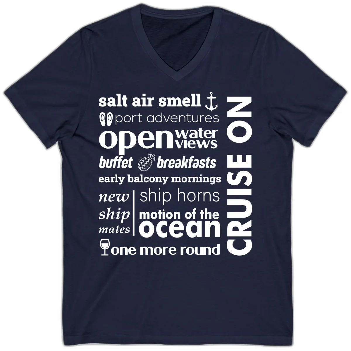 Cruise Vibes Word Cloud Design V-Neck in Navy
