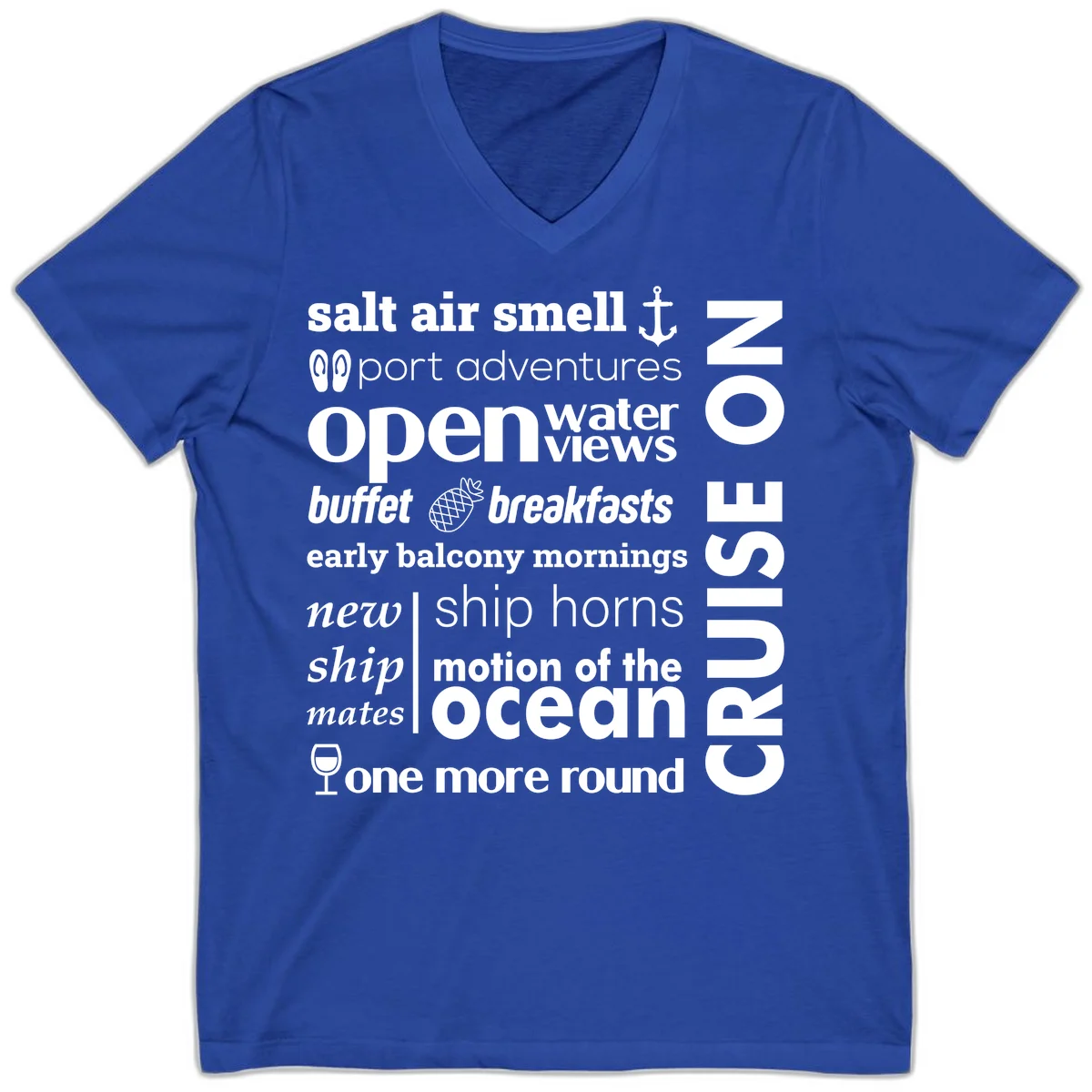 Cruise Vibes Word Cloud Design V-Neck in True Royal