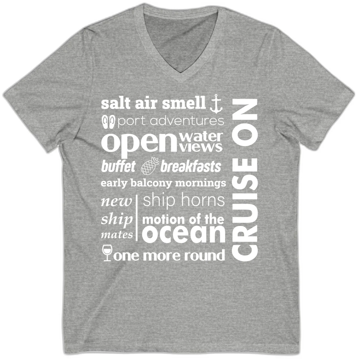 Cruise Vibes Word Cloud Design V-Neck in Athletic Heather
