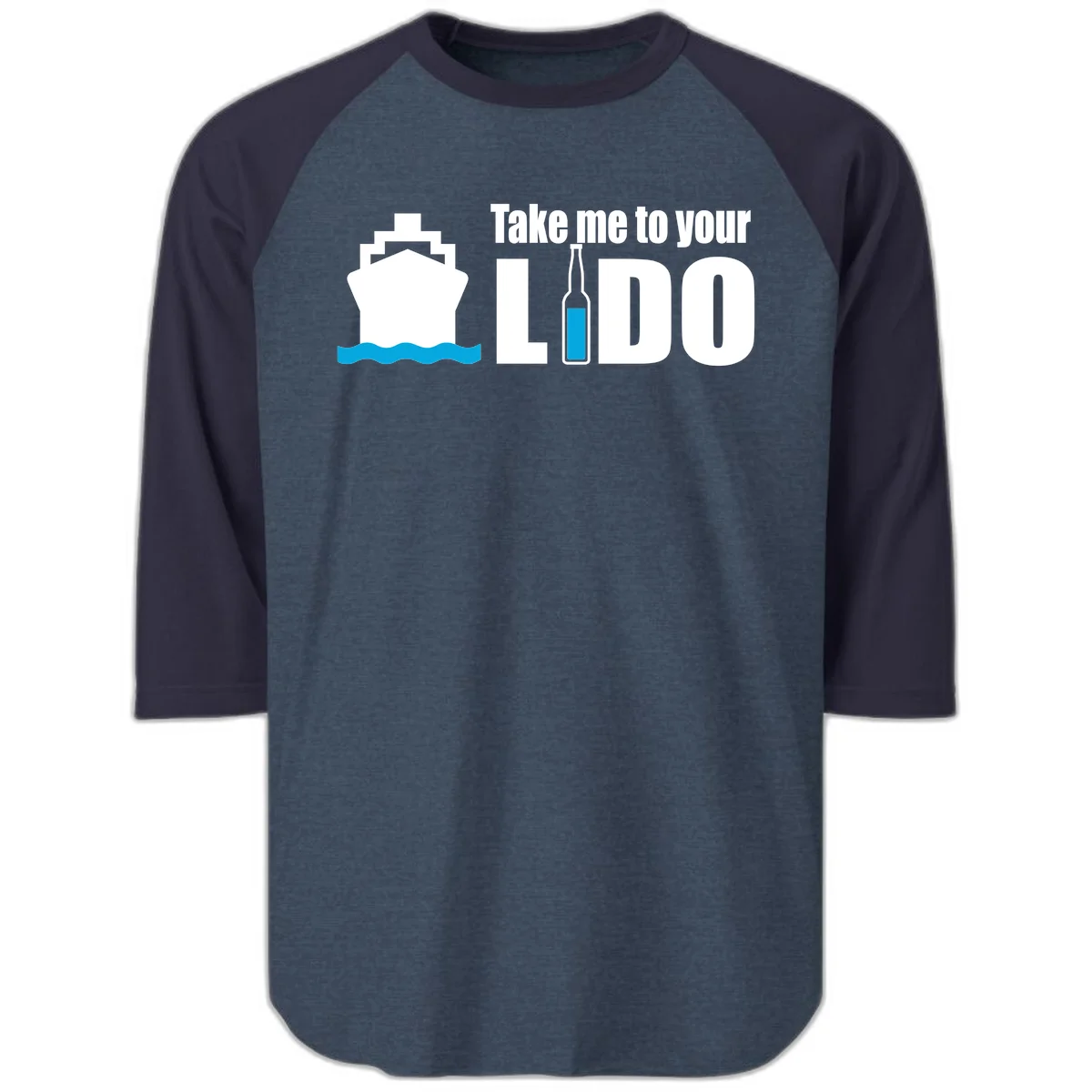 Take Me To Your Lido Raglan 3/4 in Heather Denim Navy