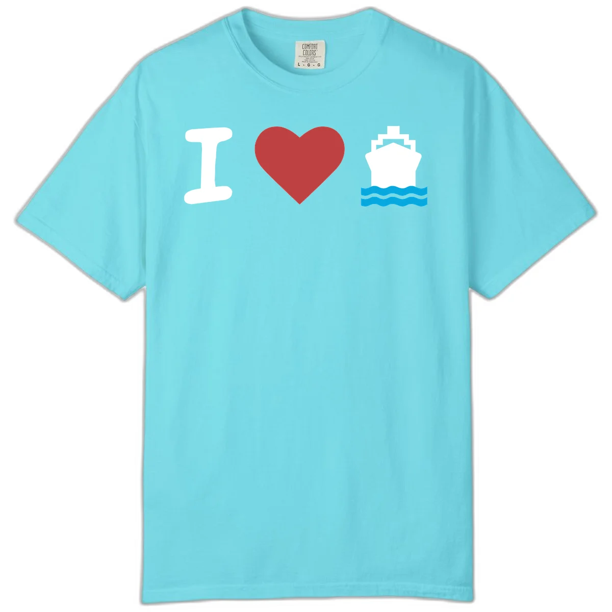 I Love Cruise Ships Comfort Colors Vacation Tee in Lagoon Blue