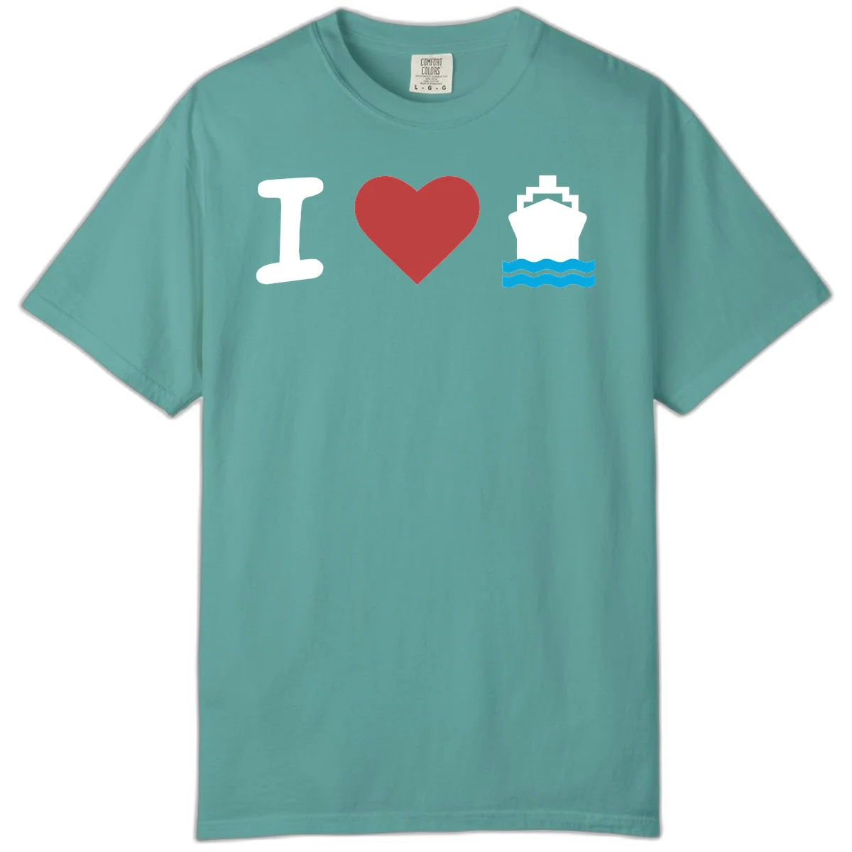I Love Cruise Ships Comfort Colors Vacation Tee in Seafoam