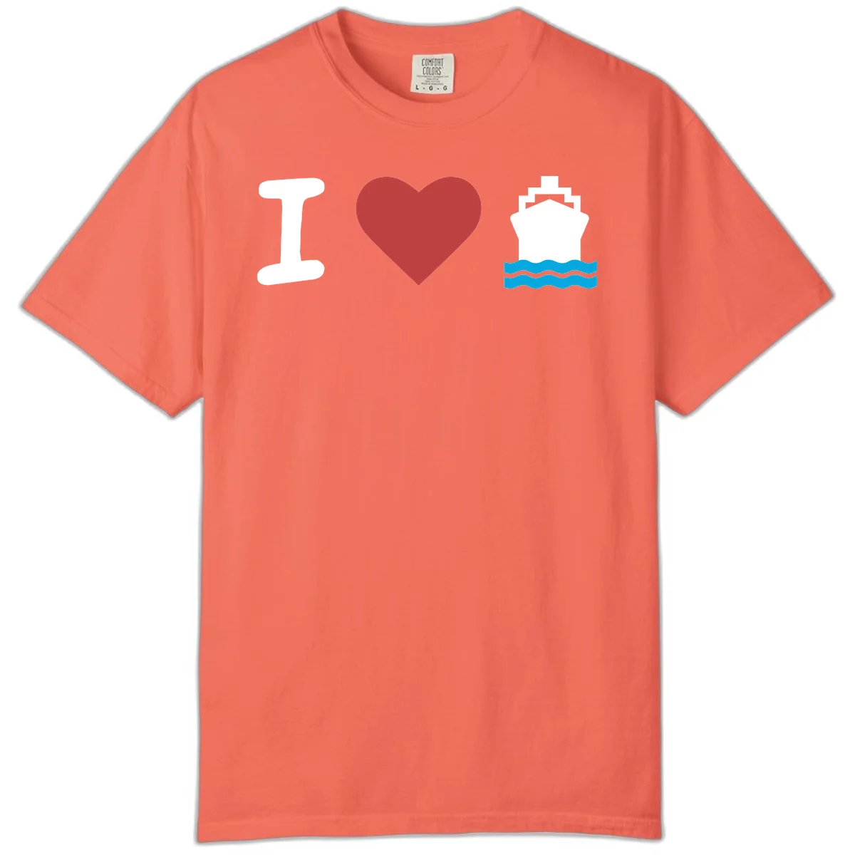 I Love Cruise Ships Comfort Colors Vacation Tee in Bright Salmon